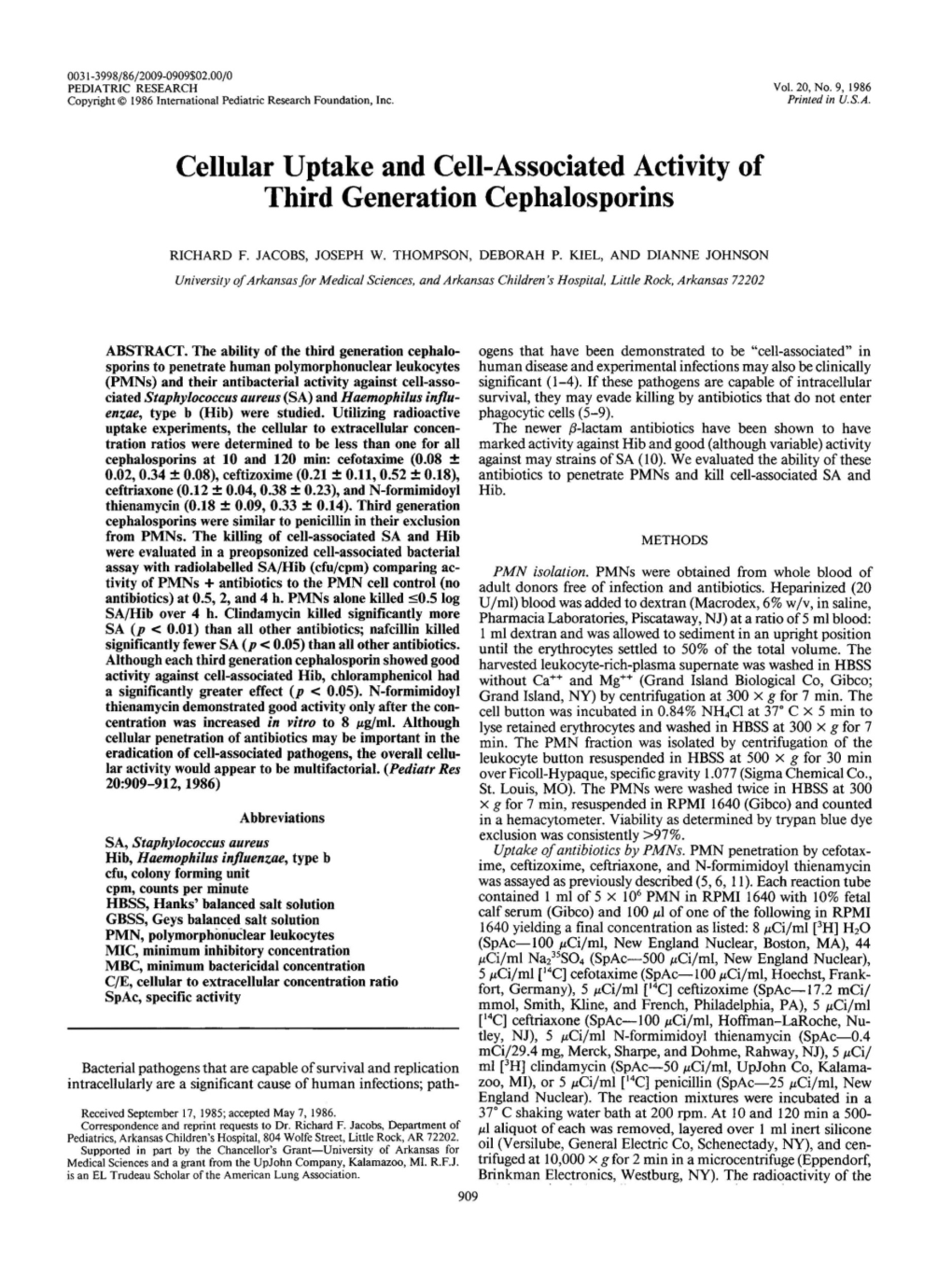 Cellular Uptake and Cell-Associated Activity of Third Generation Cephalosporins