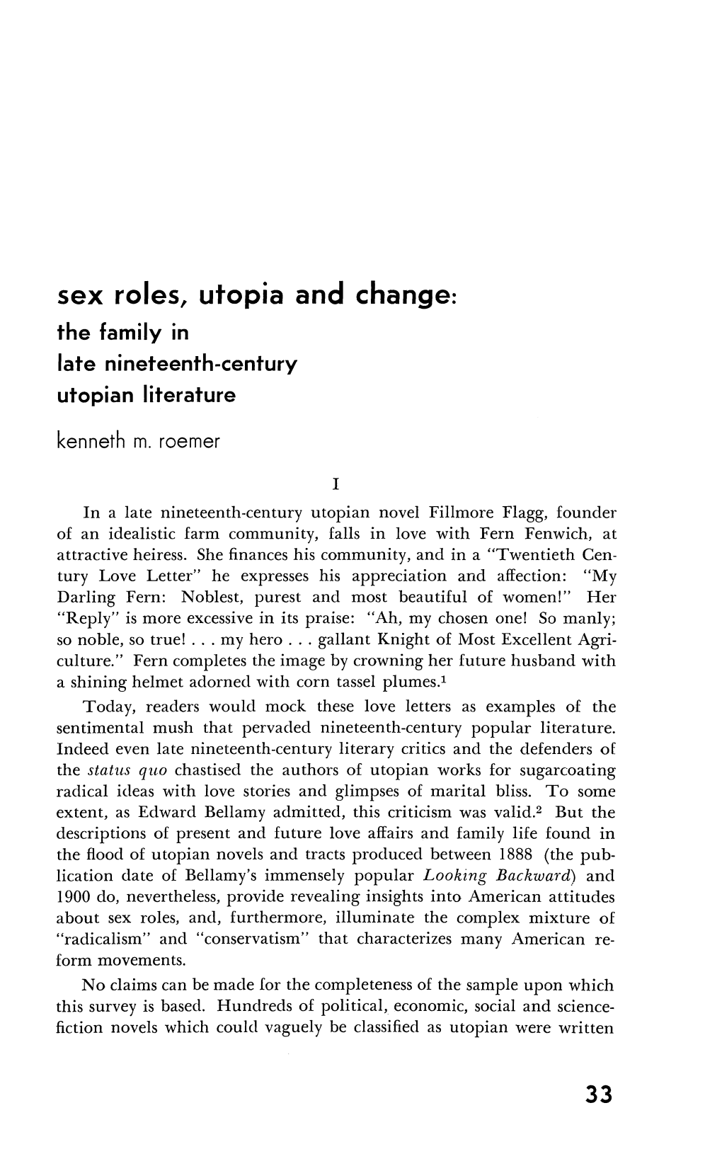 Sex Roles, Utopia and Change. 33