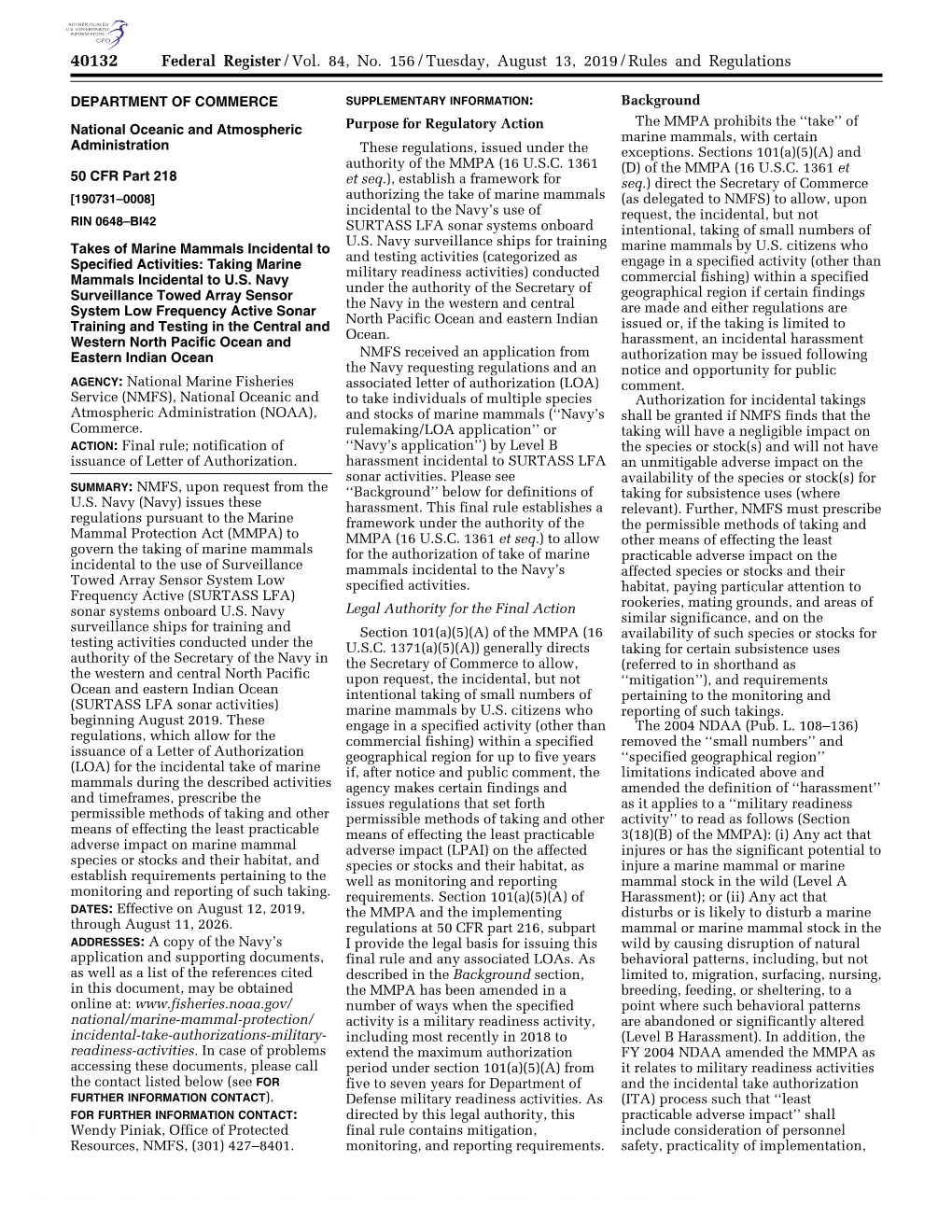 Federal Register/Vol. 84, No. 156/Tuesday, August 13, 2019