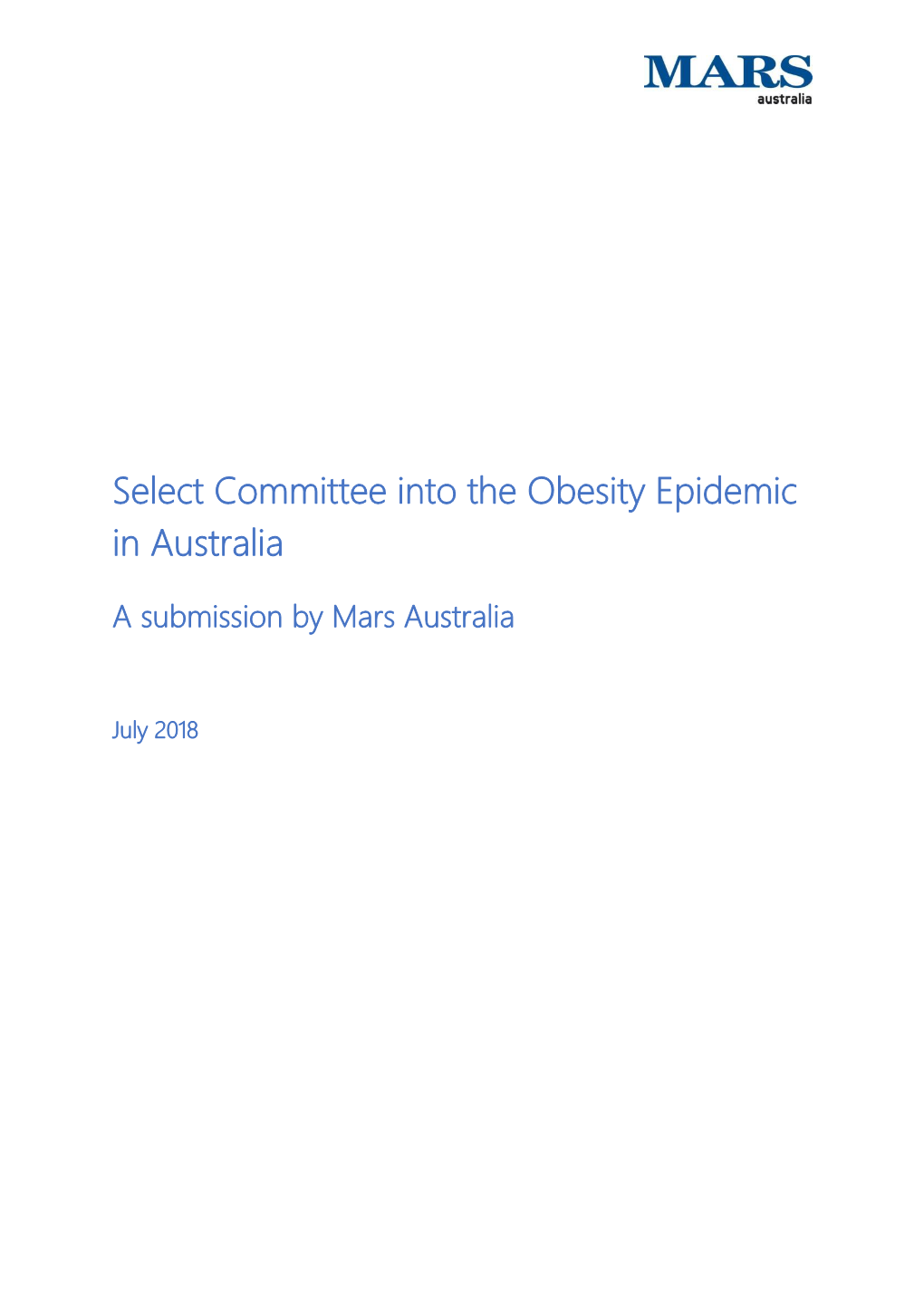 Select Committee Into the Obesity Epidemic in Australia