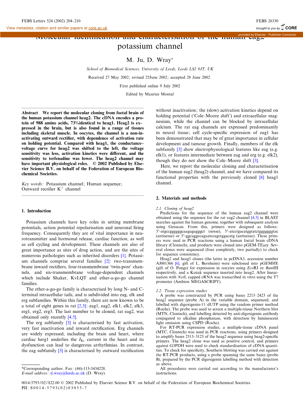 Molecular Identi¢Cation and Characterisation of the Human Eag2