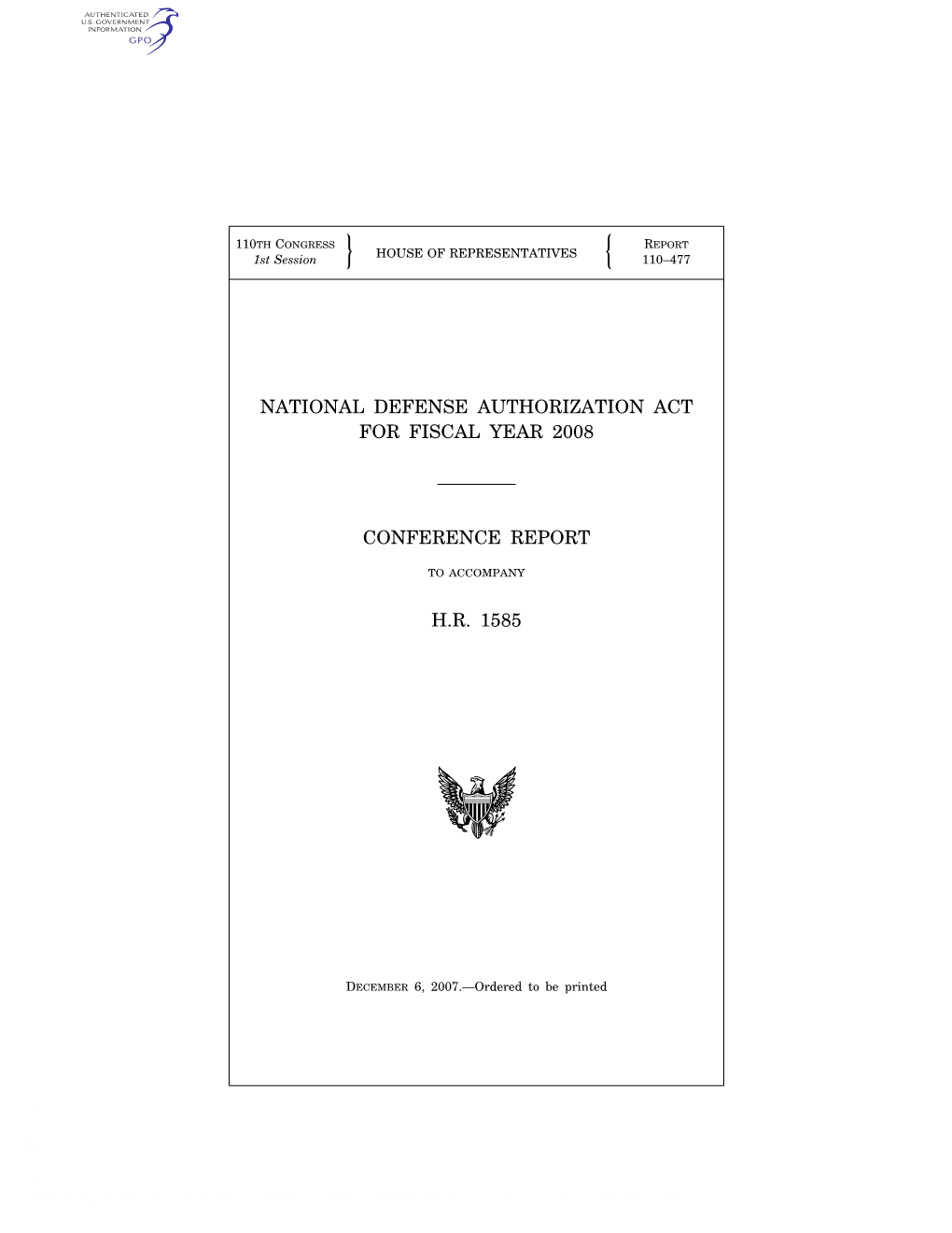 National Defense Authorization Act for Fiscal Year 2008