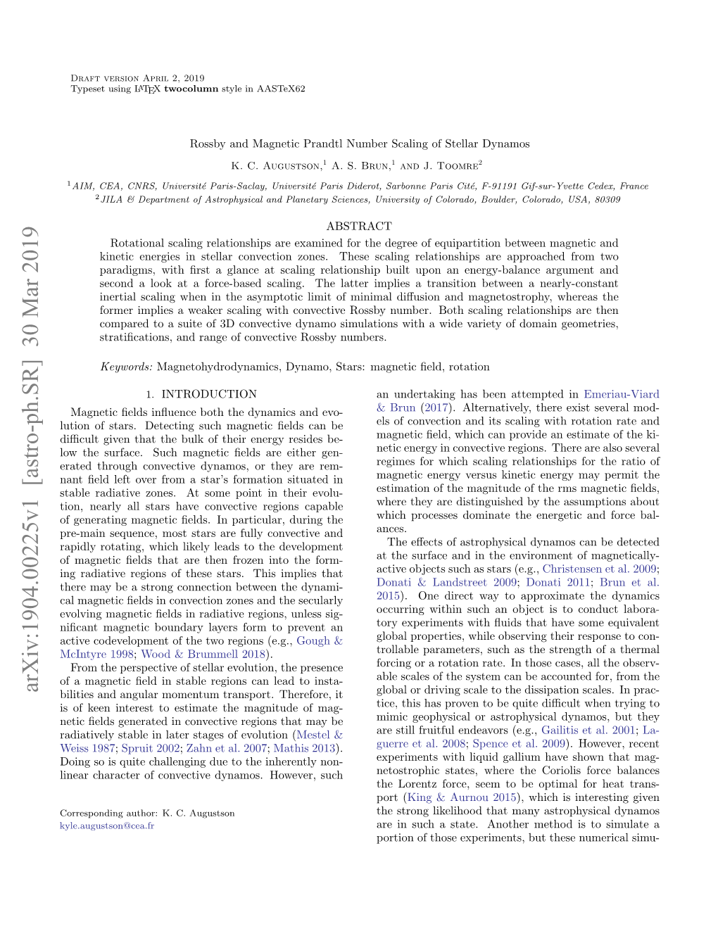 Arxiv:1904.00225V1 [Astro-Ph.SR] 30 Mar 2019 Bilities and Angular Momentum Transport