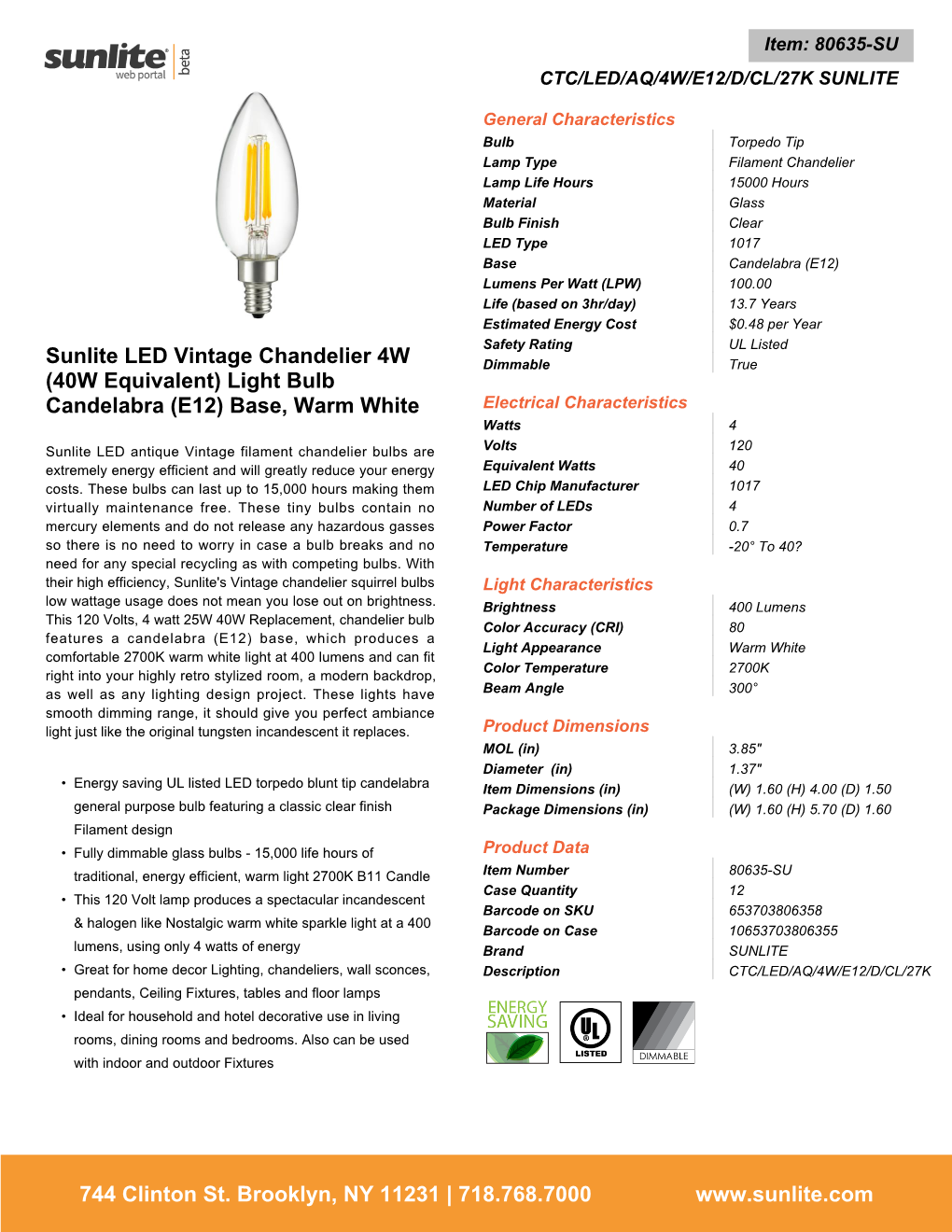 80635-Su | Ctc/Led/Aq/4W/E12/D/Cl/27K