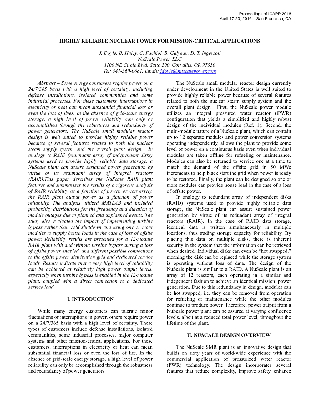 Highly Reliable Nuclear Power for Mission-Critical Applications