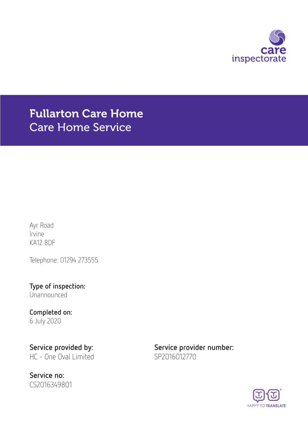 Fullarton Care Home Care Home Service
