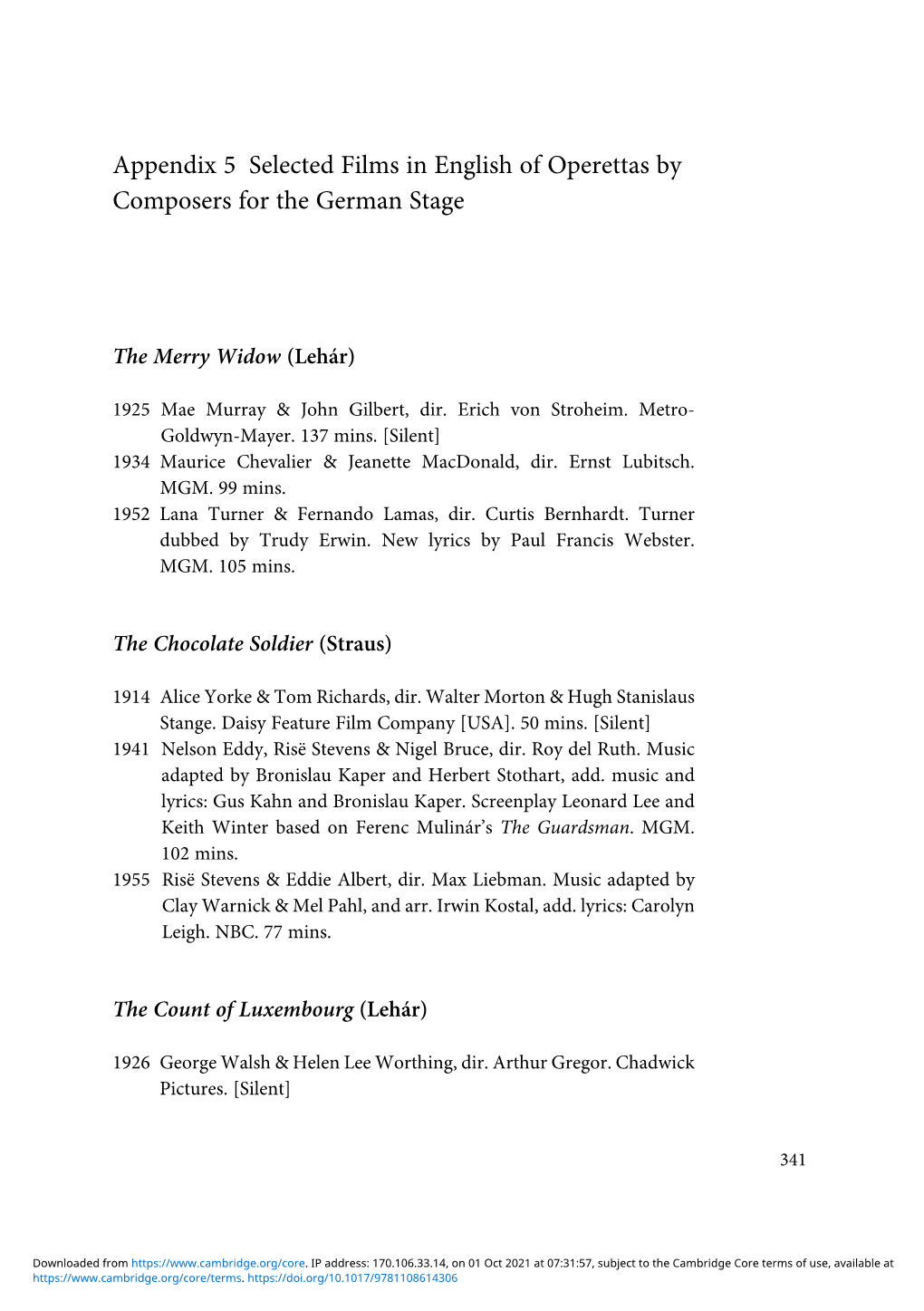 Appendix 5 Selected Films in English of Operettas by Composers for the German Stage