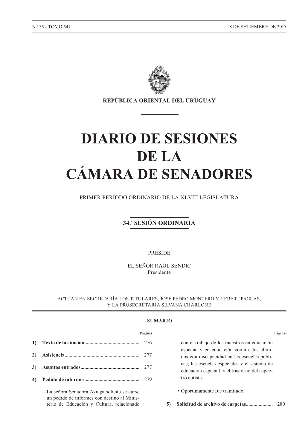 Diario De Sesiones De La Cámara De Senadores