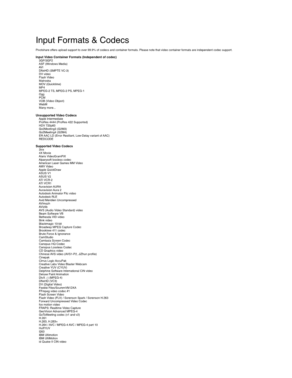 Input Formats & Codecs