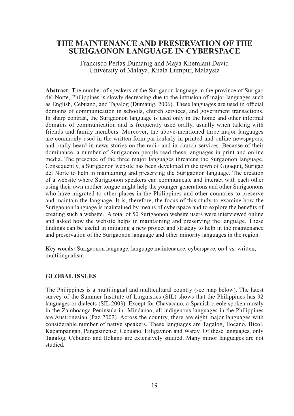 The Maintenance and Preservation of the Surigaonon Language In