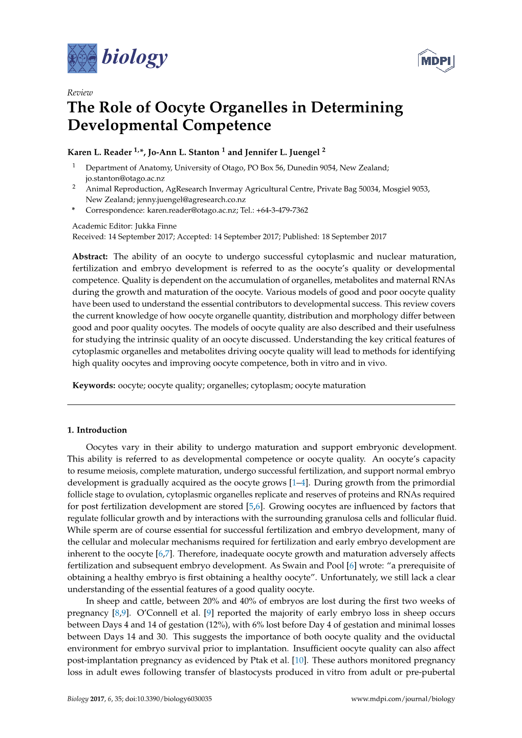 The Role of Oocyte Organelles in Determining Developmental Competence