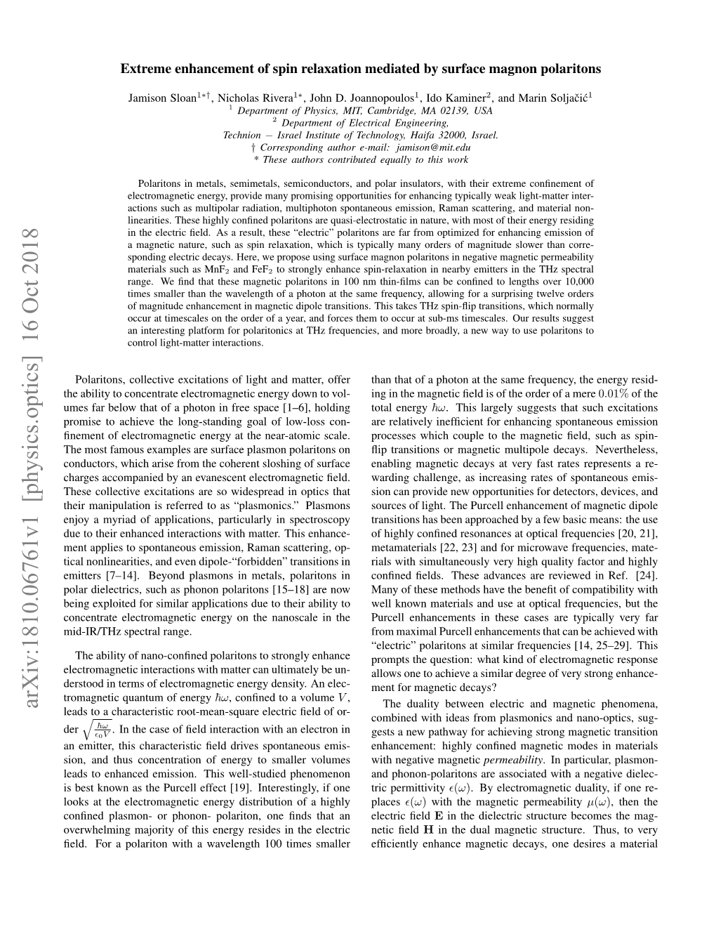 Arxiv:1810.06761V1 [Physics.Optics] 16 Oct 2018