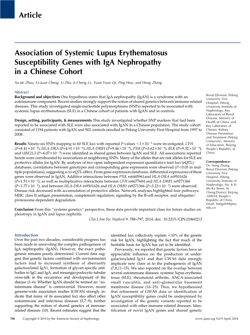 Article Association of Systemic Lupus Erythematosus