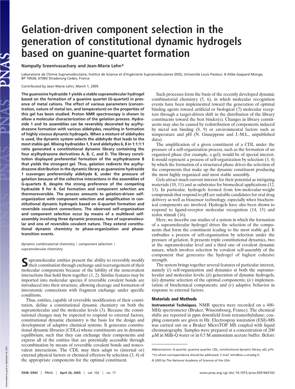 Gelation-Driven Component Selection in the Generation of Constitutional Dynamic Hydrogels Based on Guanine-Quartet Formation