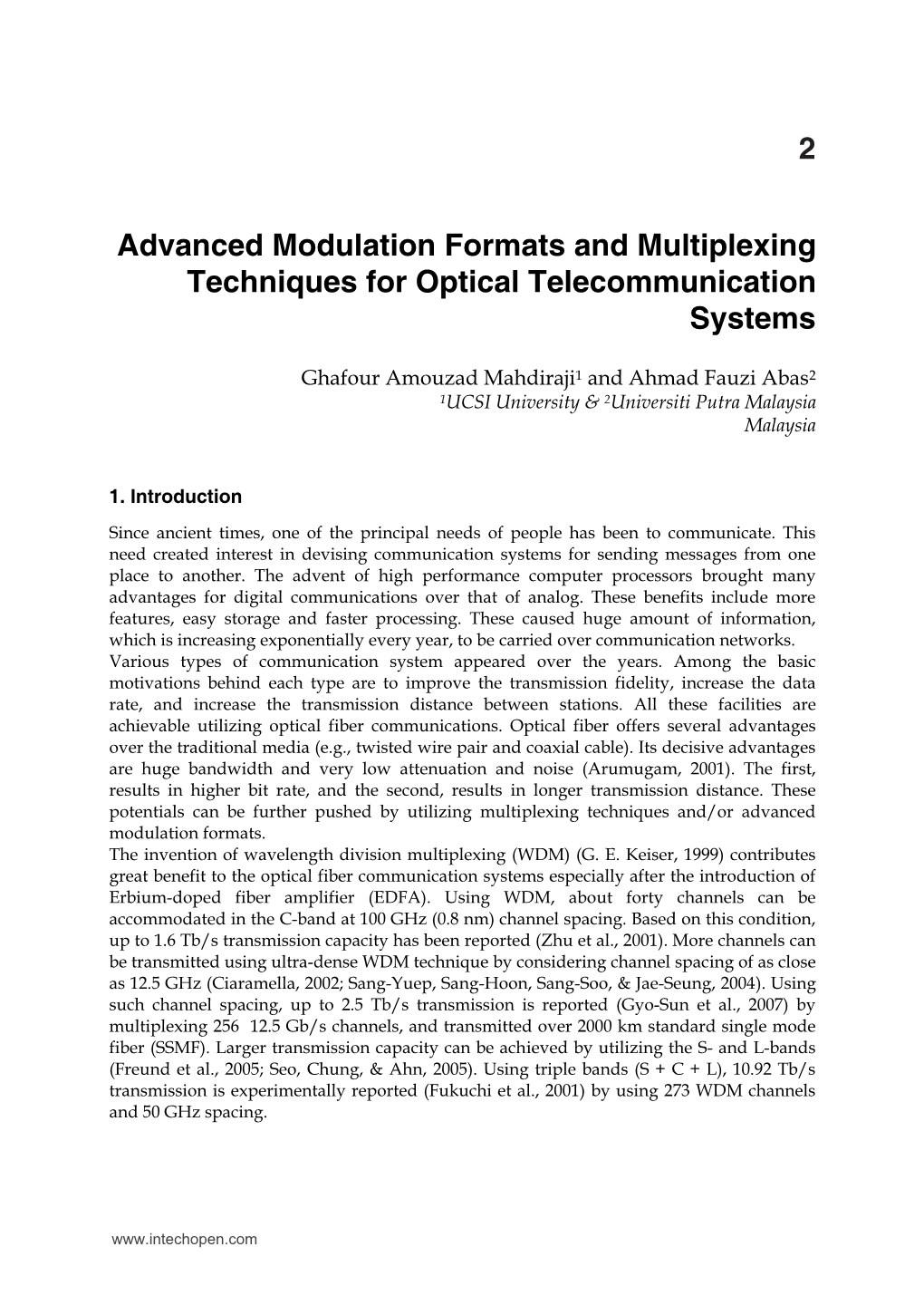 Advanced Modulation Formats and Multiplexing Techniques for Optical Telecommunication Systems 13