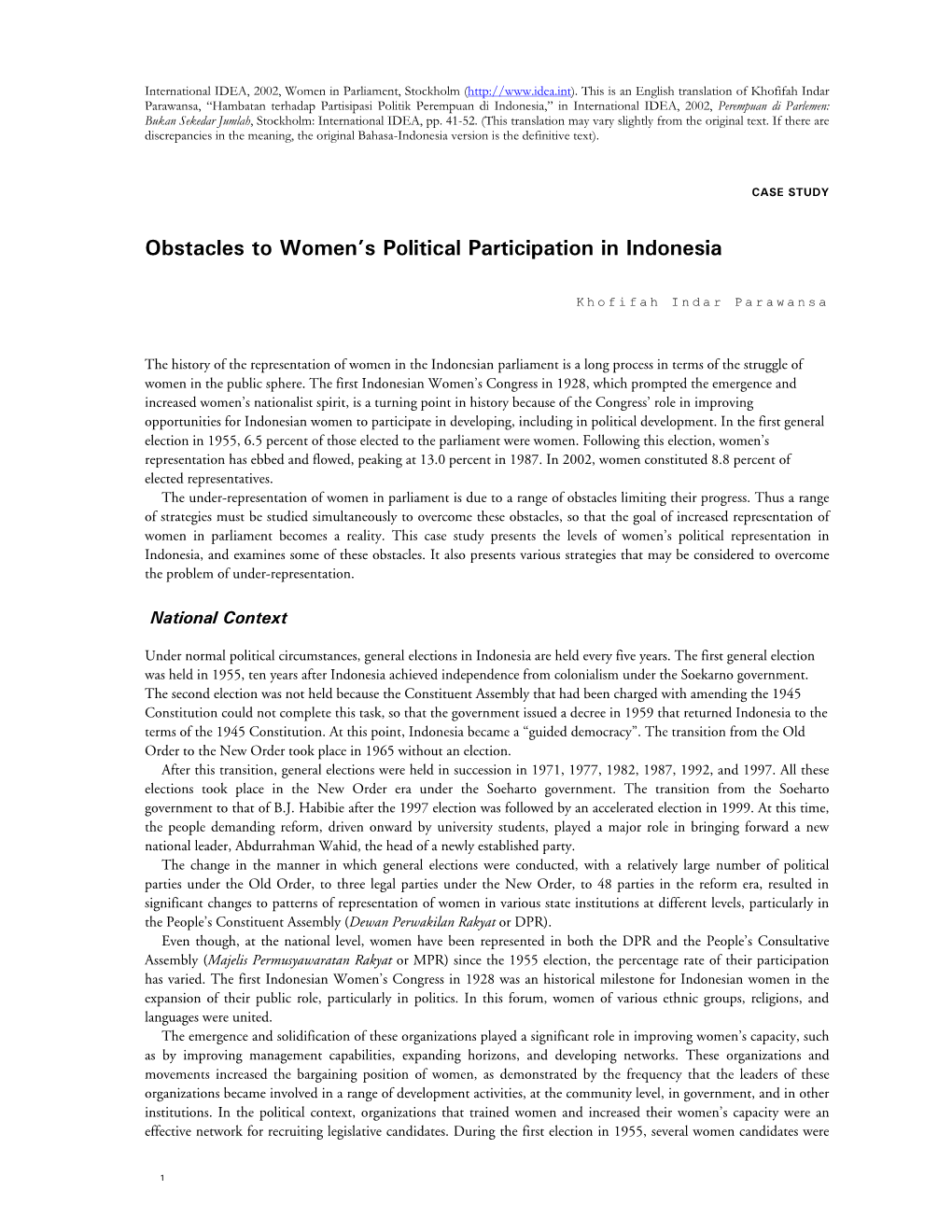 Obstacles to Women's Political Participation in Indonesia