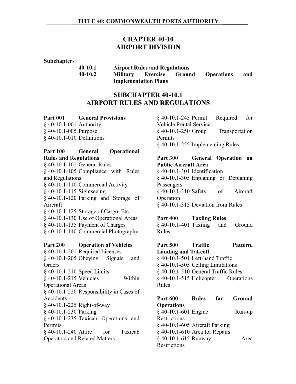 Title 40: Commonwealth Ports Authority