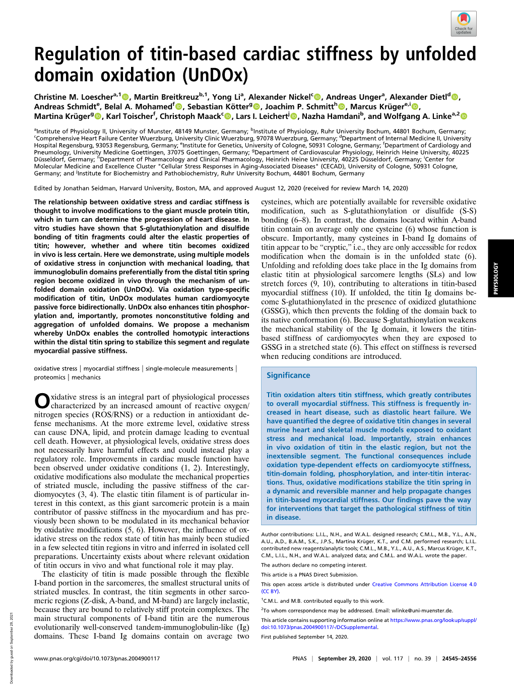 Regulation of Titin-Based Cardiac Stiffness by Unfolded Domain Oxidation (Undox)