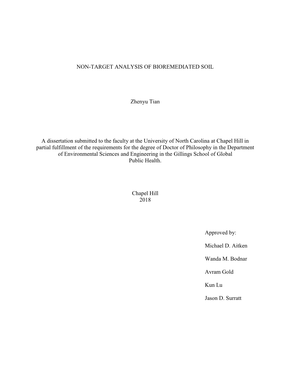 NON-TARGET ANALYSIS of BIOREMEDIATED SOIL Zhenyu