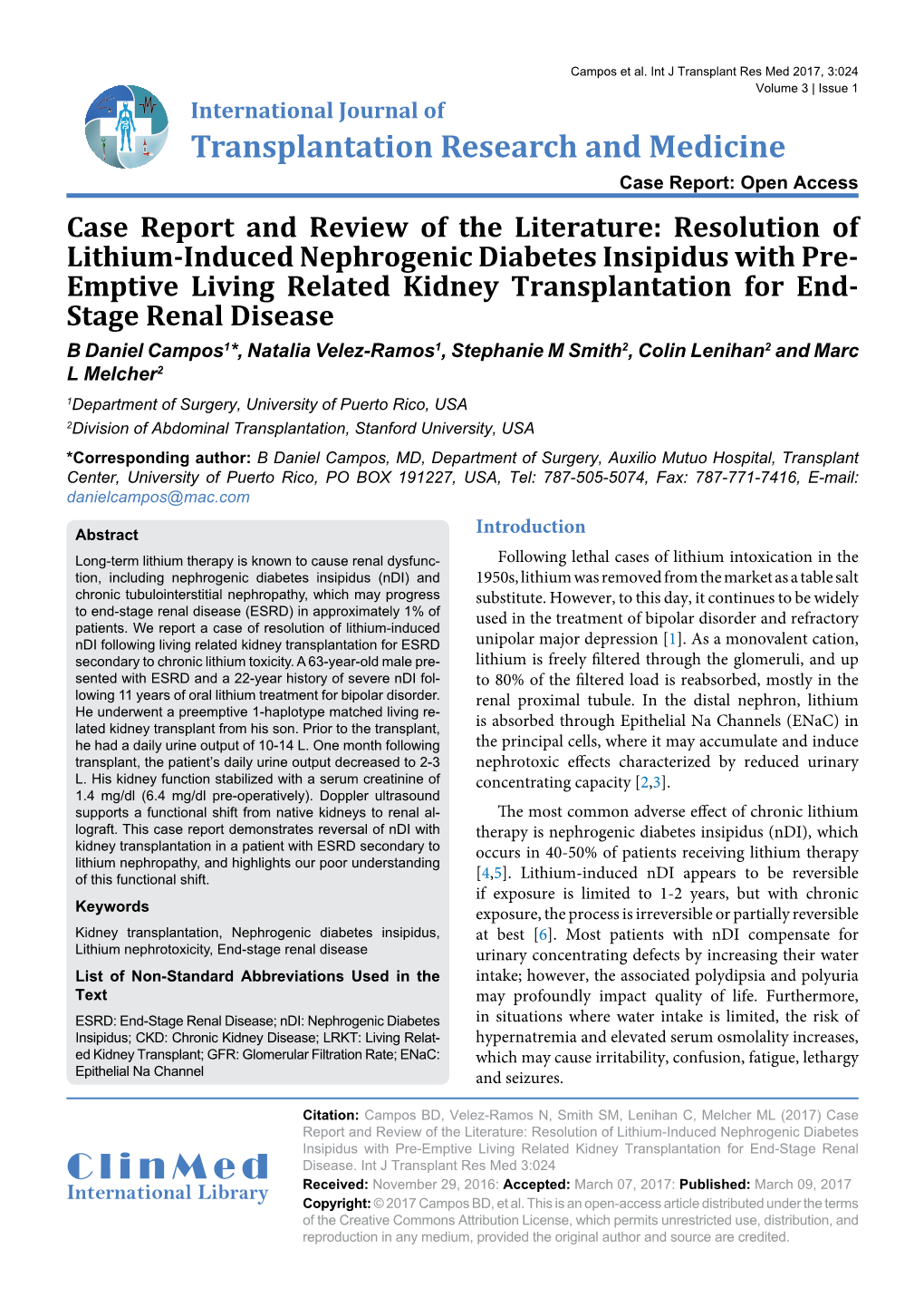 Resolution of Lithium-Induced Nephrogenic Diabetes Insipidus