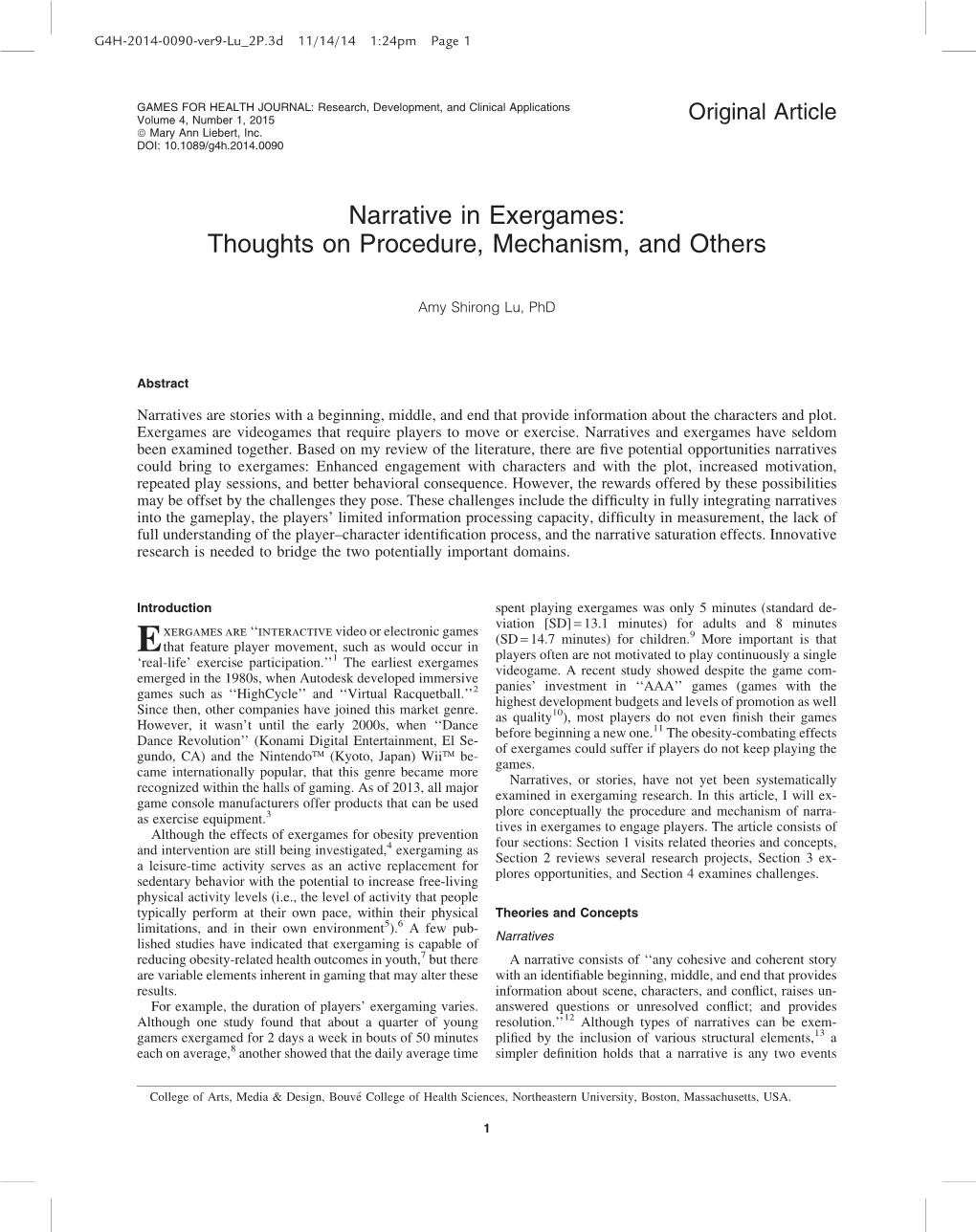 Narrative in Exergames: Thoughts on Procedure, Mechanism, and Others