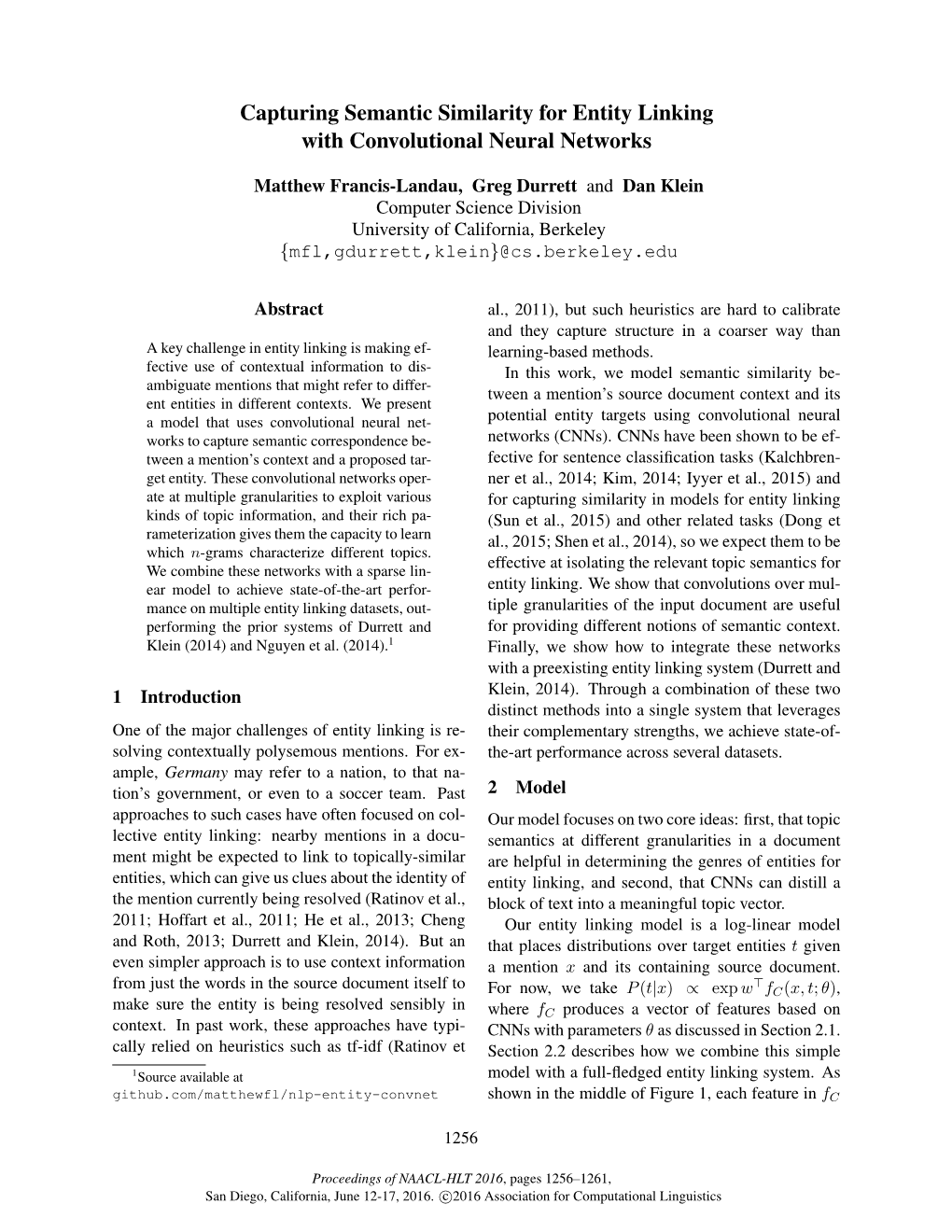 Capturing Semantic Similarity for Entity Linking with Convolutional Neural Networks