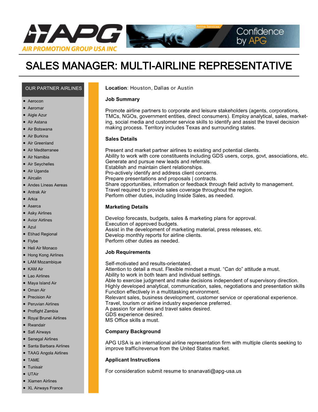 Sales Manager: Multi-Airline Representative