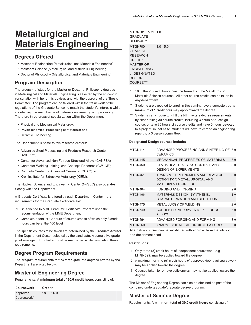 Metallurgical and Materials Engineering - (2021-2022 Catalog) 1