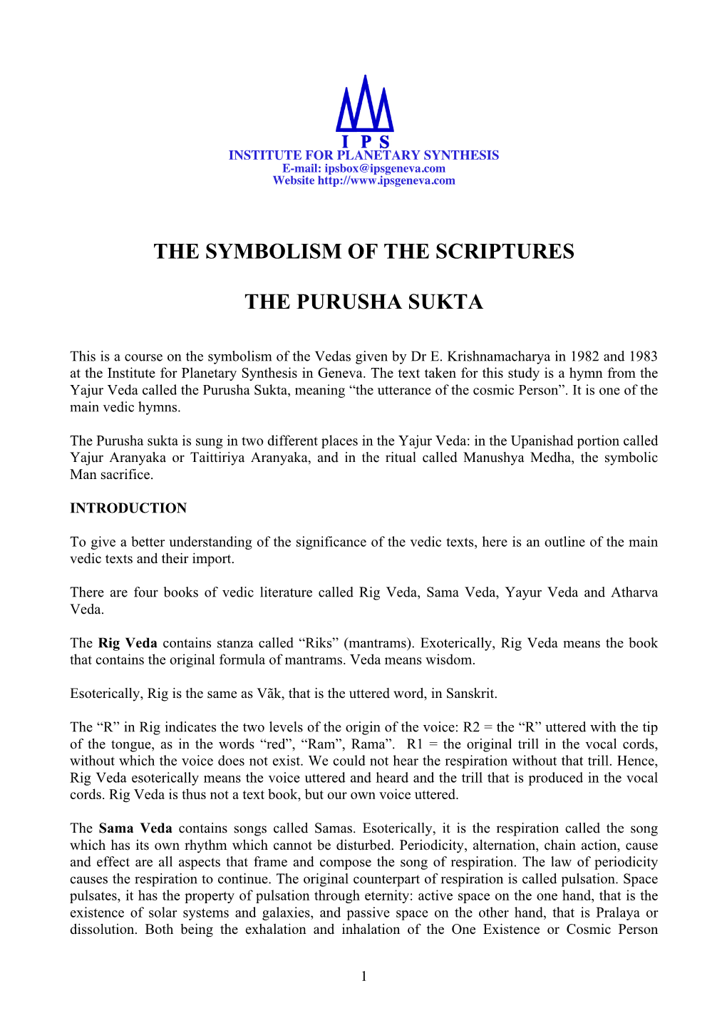 The Symbolism of the Scriptures the Purusha