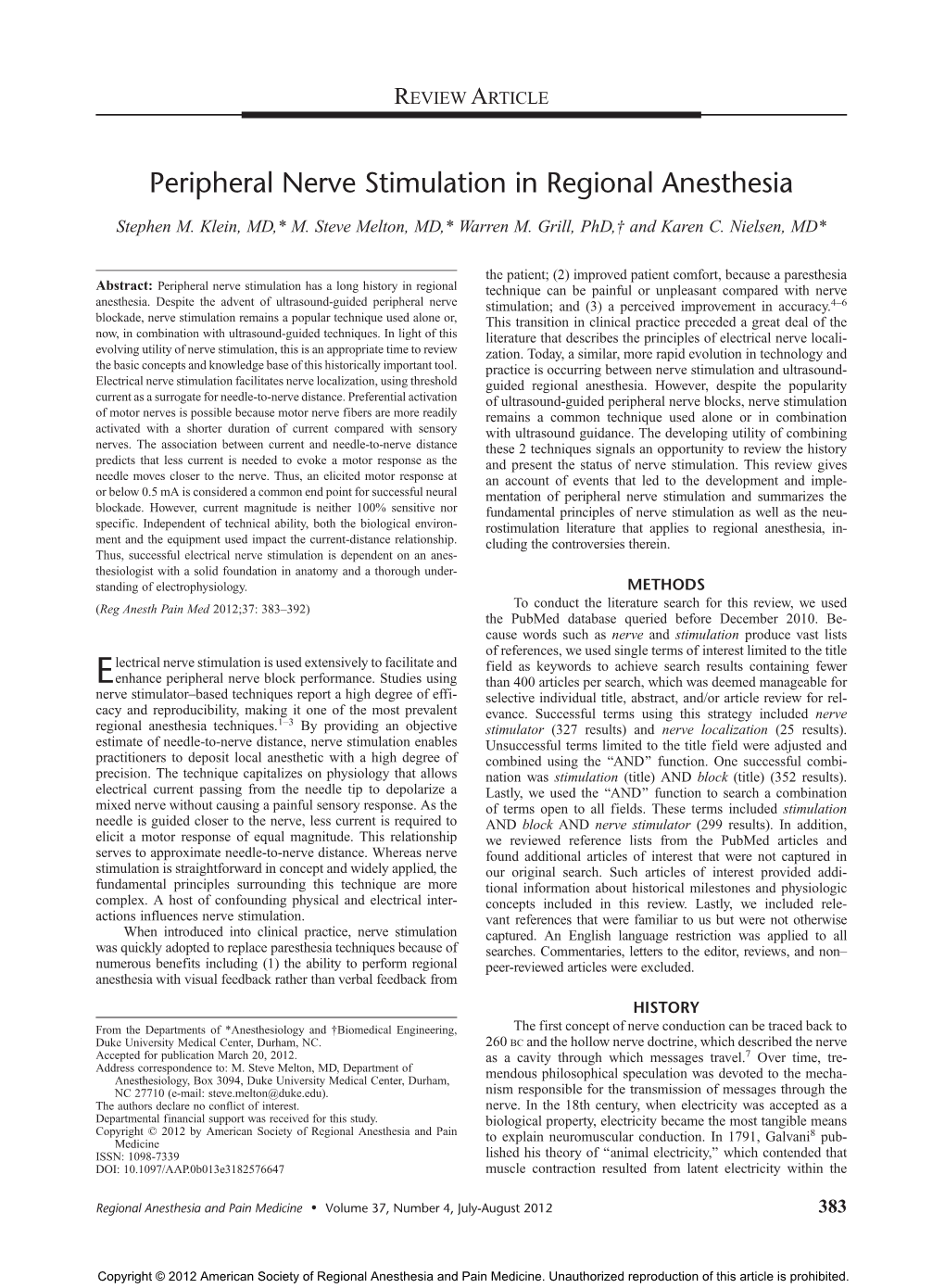 Peripheral Nerve Stimulation in Regional Anesthesia