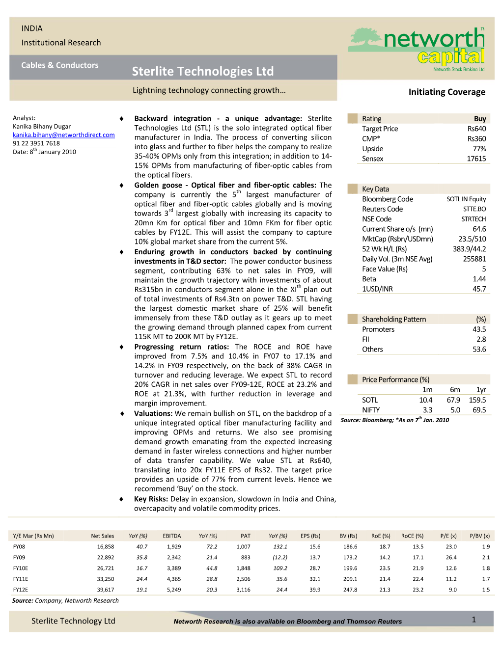 Sterlite Technologies Ltd Lightning Technology Connecting Growth… Initiating Coverage