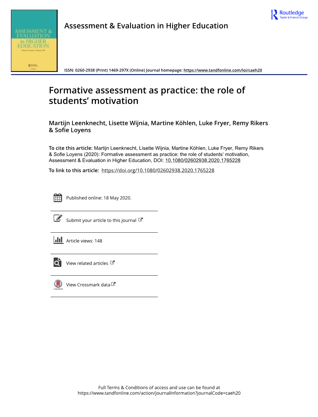 Formative Assessment As Practice: the Role of Students' Motivation