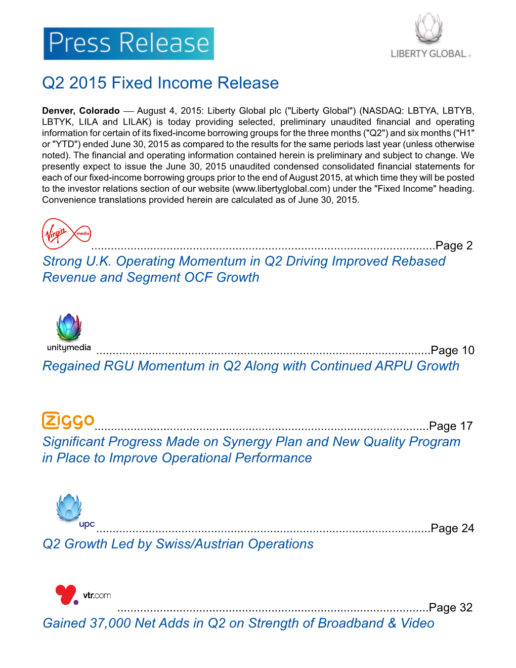 Q2 2015 Fixed Income Release