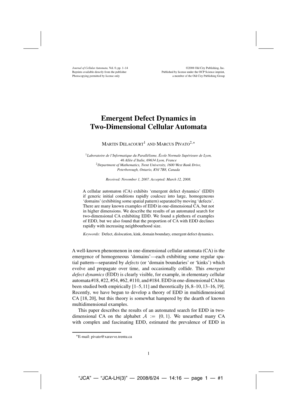 Emergent Defect Dynamics in Two-Dimensional Cellular Automata