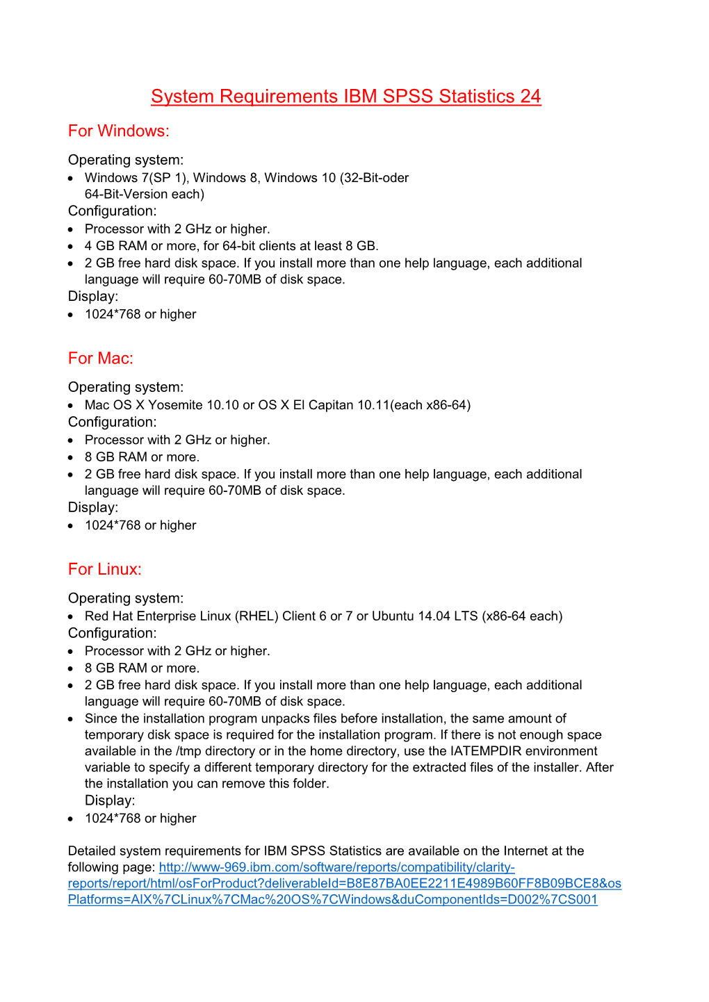 System Requirements IBM SPSS Statistics 24