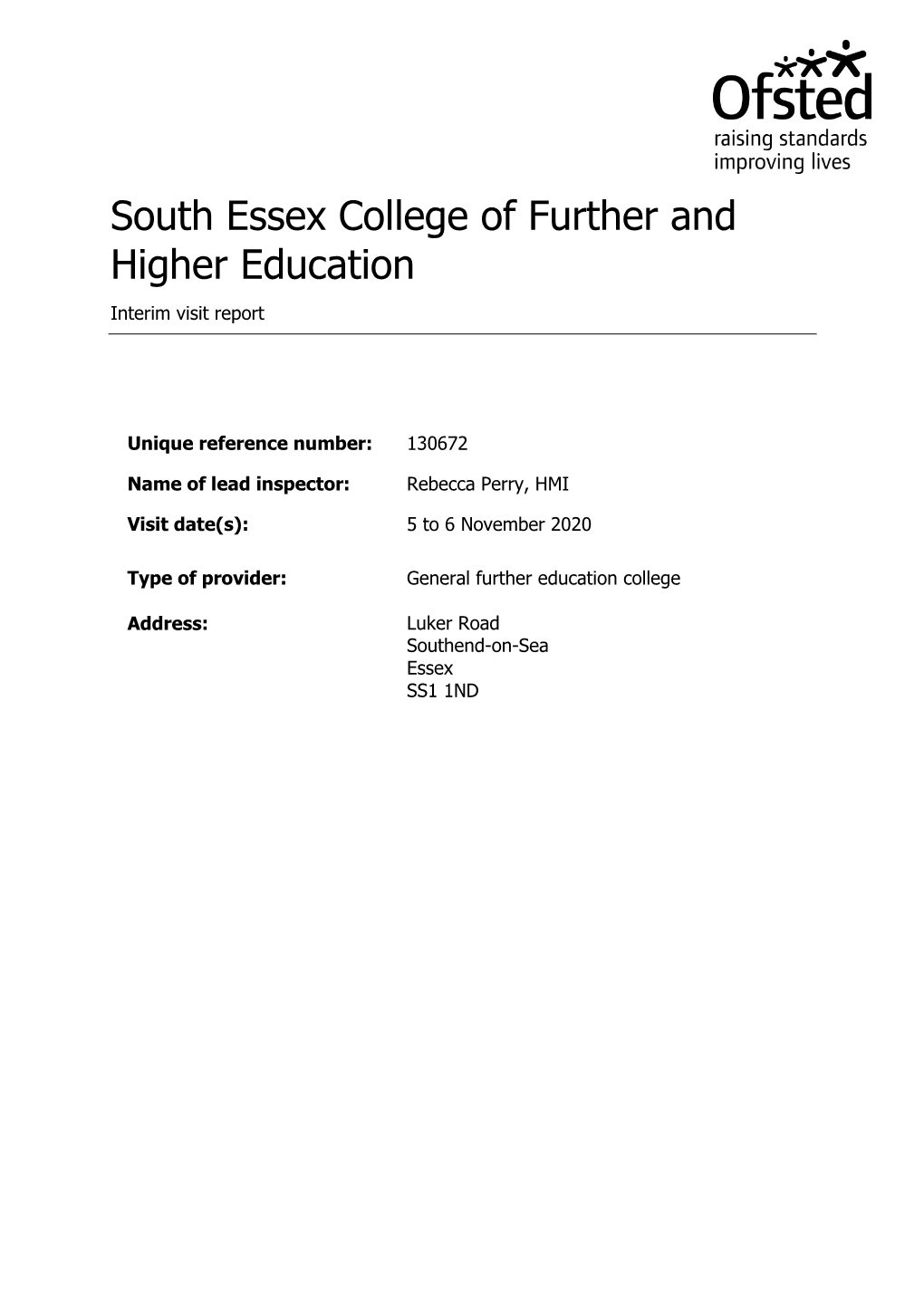 South Essex College of Further and Higher Education Interim Visit Report