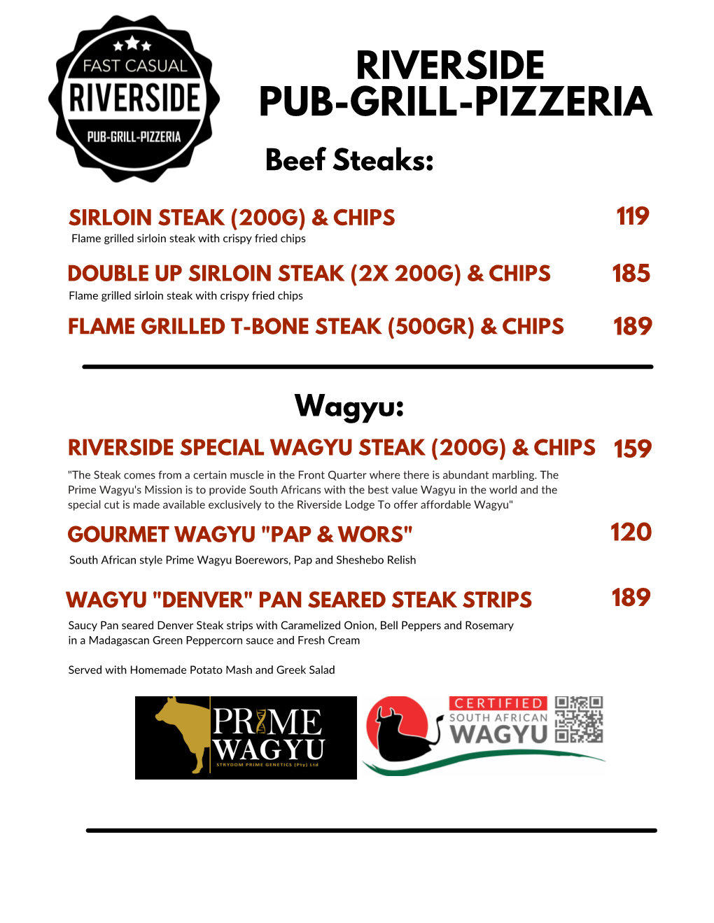 PUB-GRILL-PIZZERIA Beef Steaks