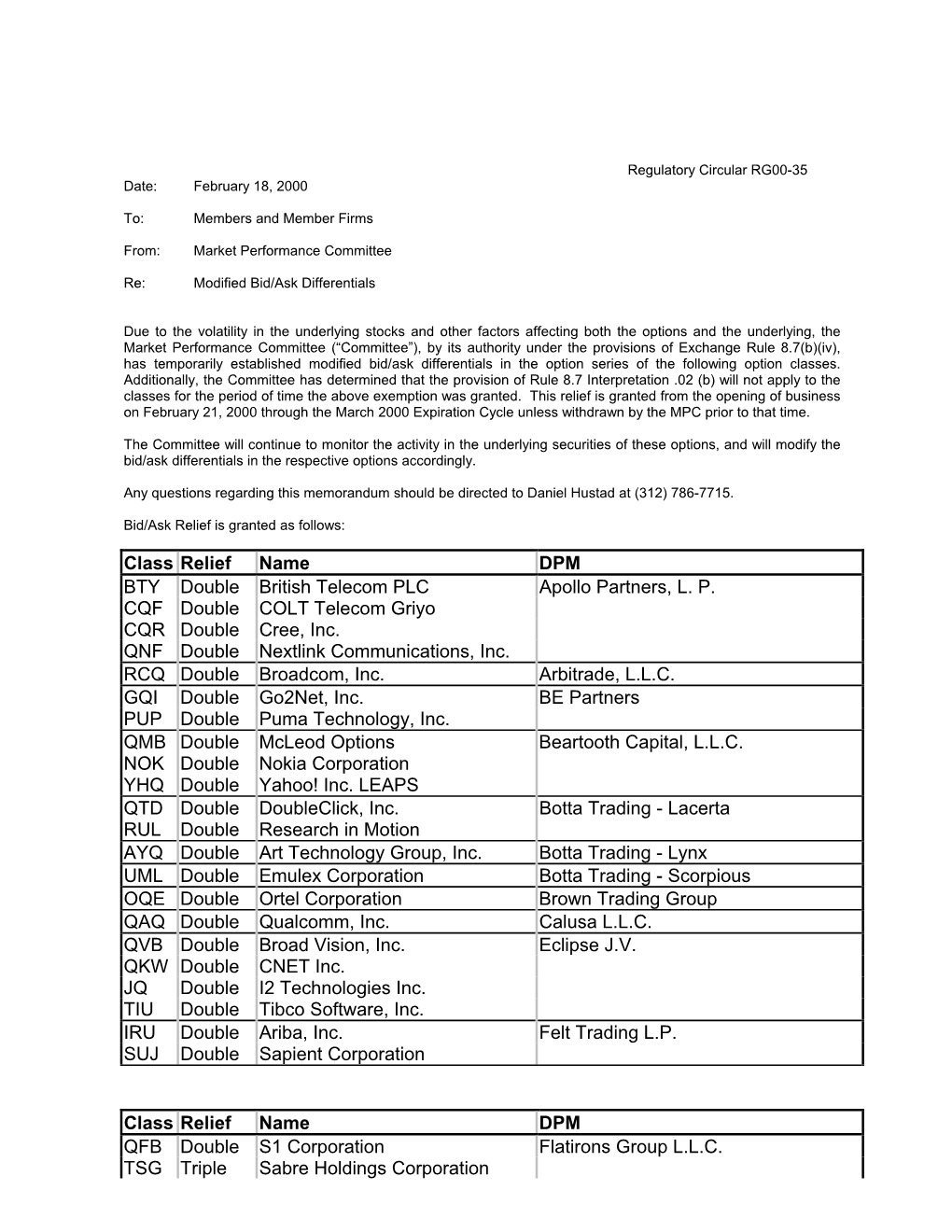 Regulatory Circular #RG96