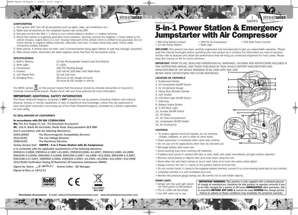 5-In-1 Power Station & Emergency Jumpstarter with Air Compressor