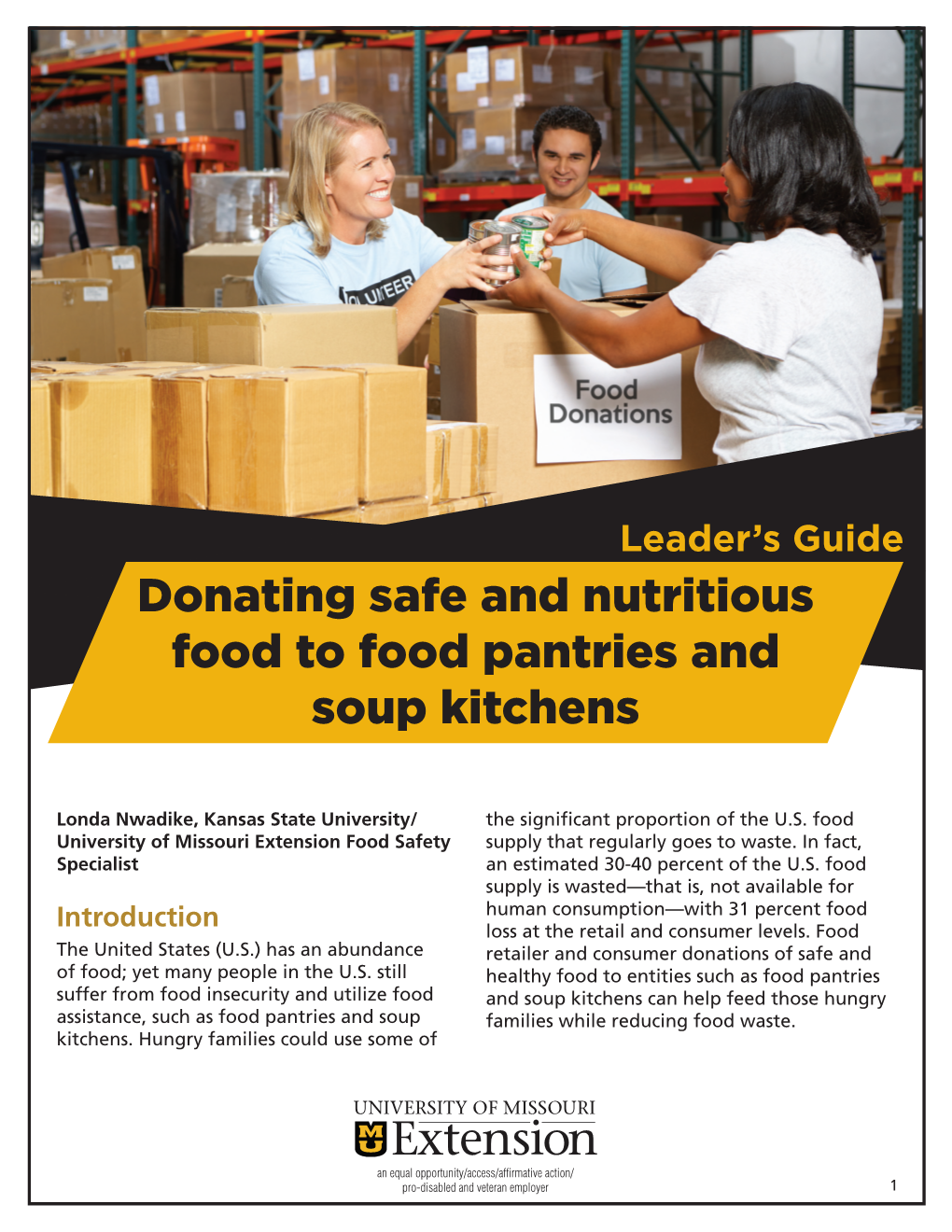 Donating Safe and Nutritious Food to Food Pantries and Soup Kitchens