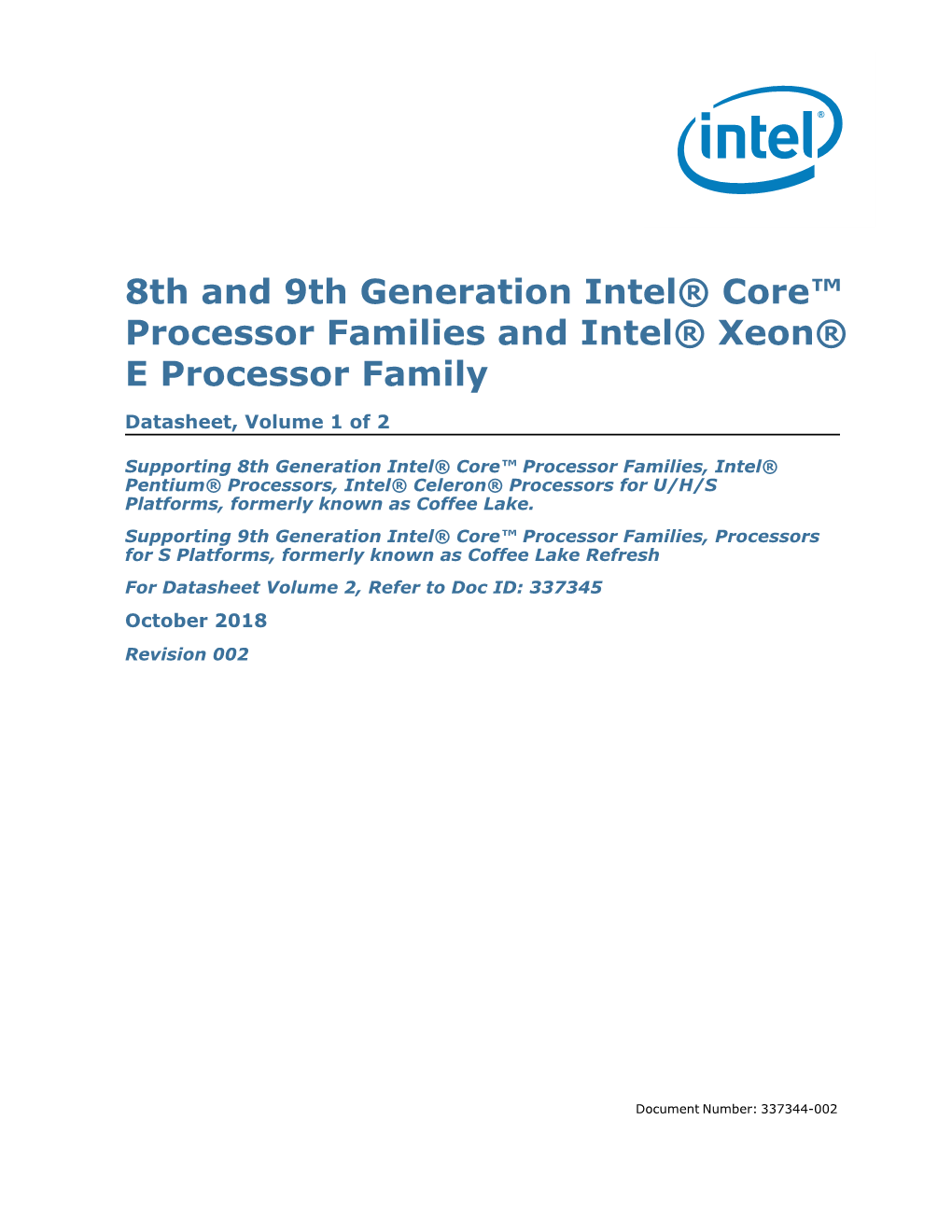 8Th Generation Intel® Core™ Processor Datasheet, Vol. 1