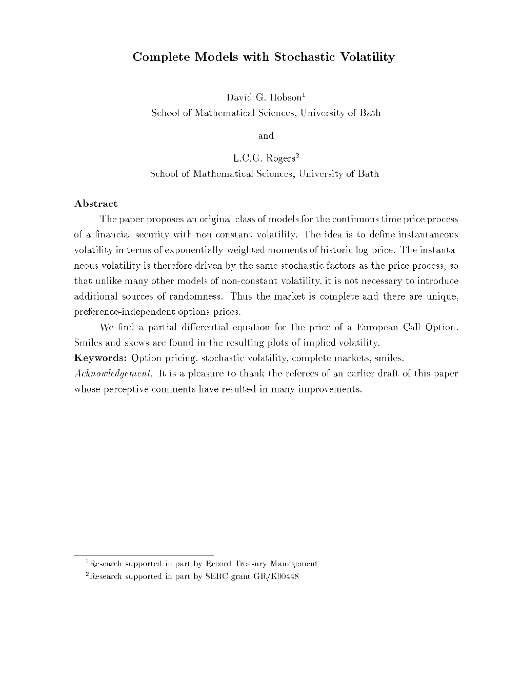 Complete Models with Stochastic Volatility