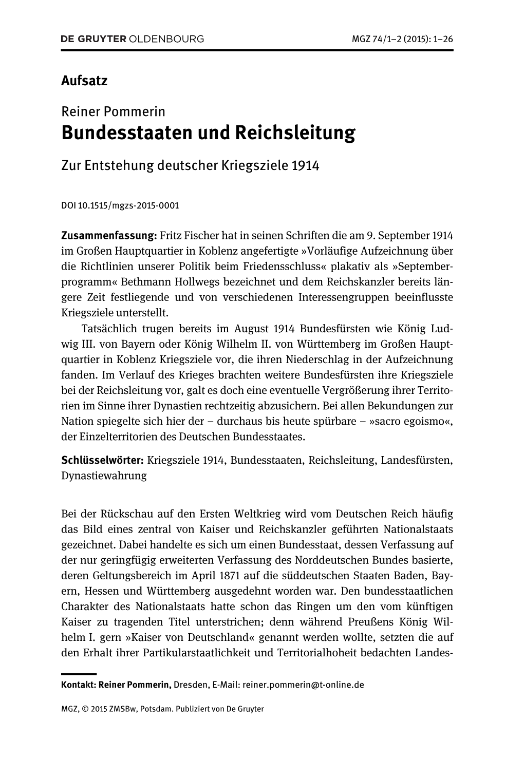 Bundesstaaten Und Reichsleitung