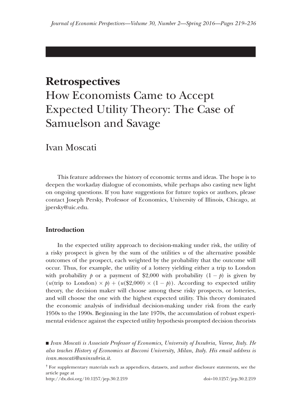 How Economists Came to Accept Expected Utility Theory: the Case of Samuelson and Savage
