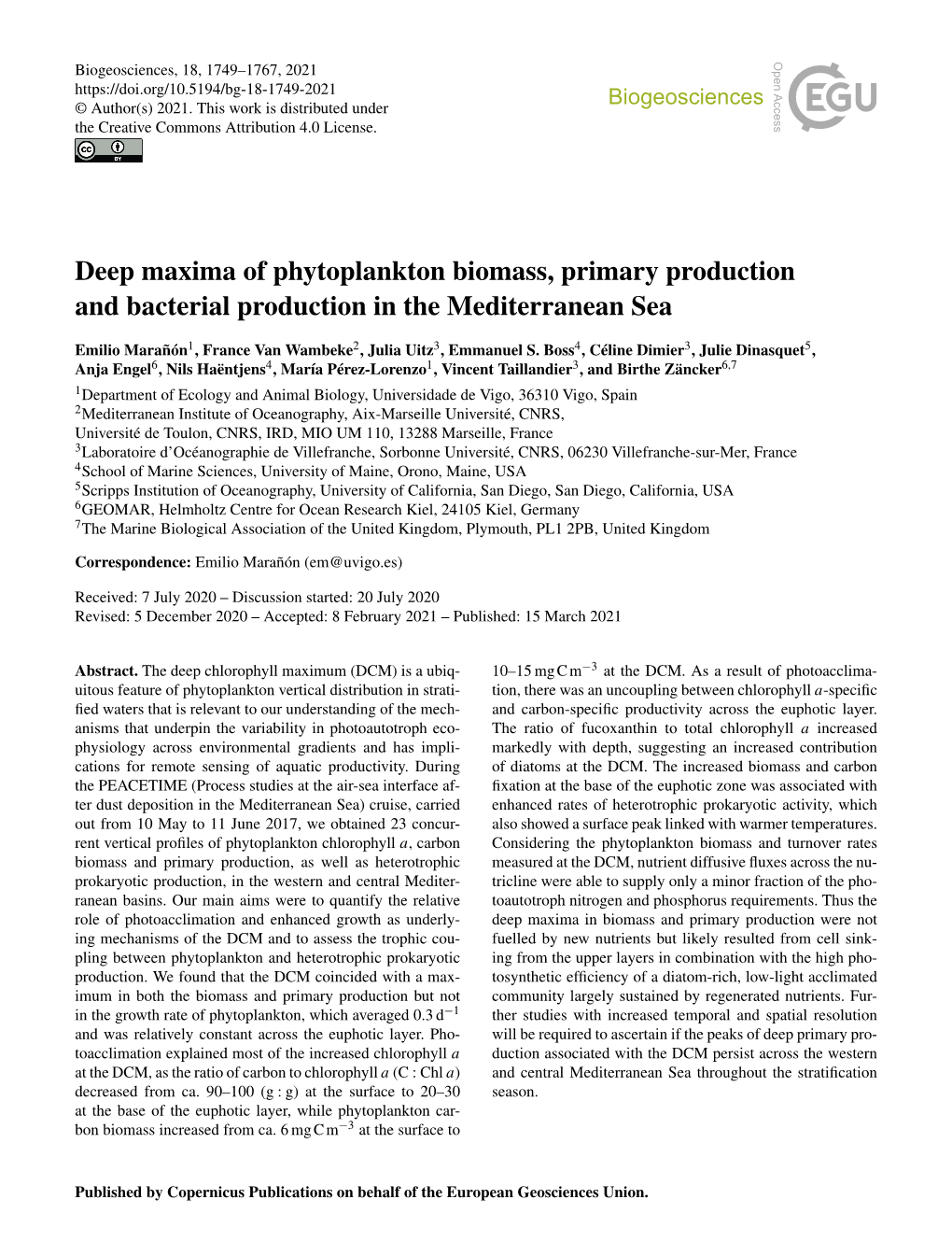 Deep Maxima of Phytoplankton Biomass, Primary Production and Bacterial Production in the Mediterranean Sea