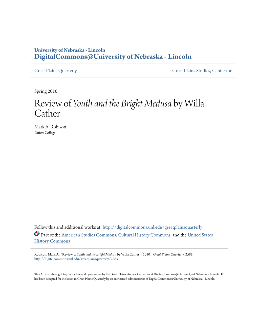 Review of Youth and the Bright Medusa by Willa Cather Mark A