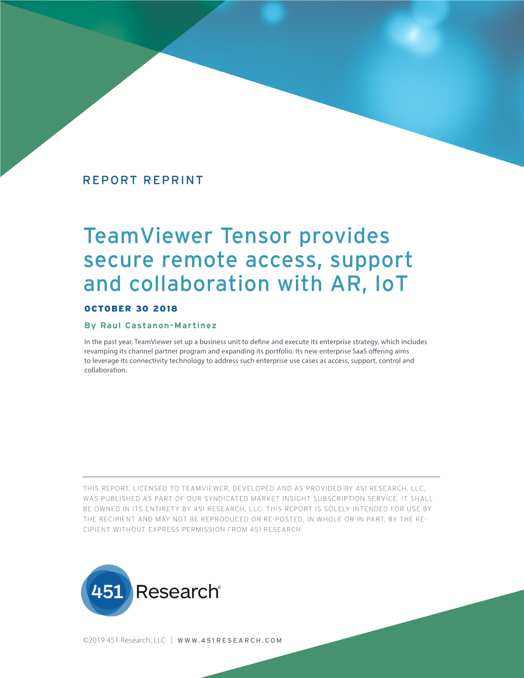 Teamviewer Tensor Provides Secure Remote Access, Support and Collaboration with AR, Iot