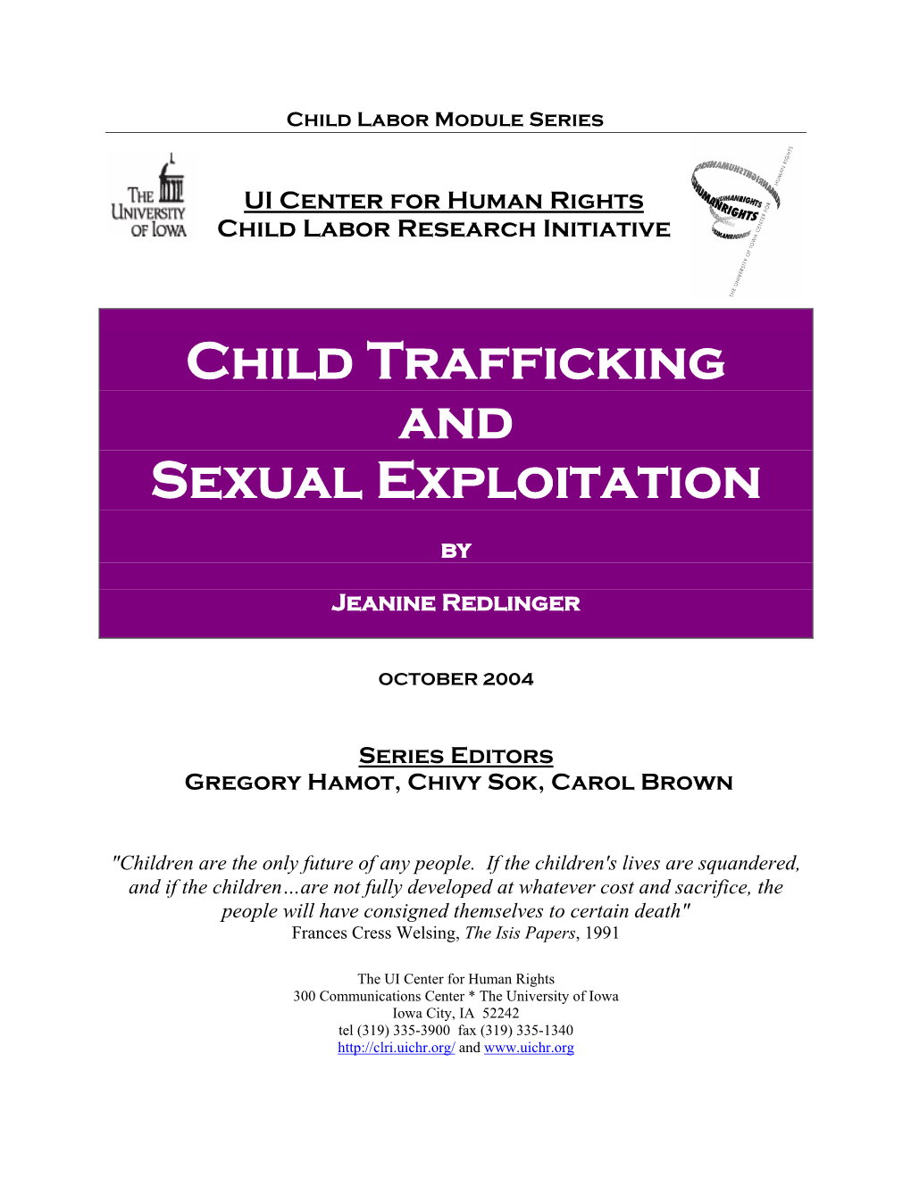 Child Trafficking and Sexual Exploitation