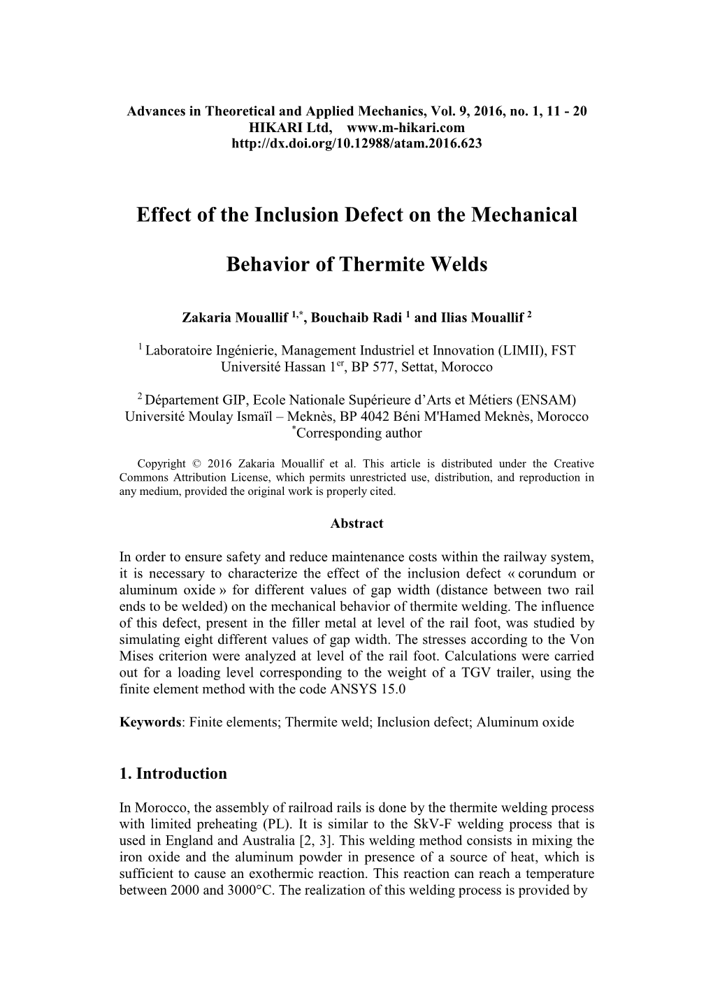 Effect of the Inclusion Defect on the Mechanical Behavior of Thermite