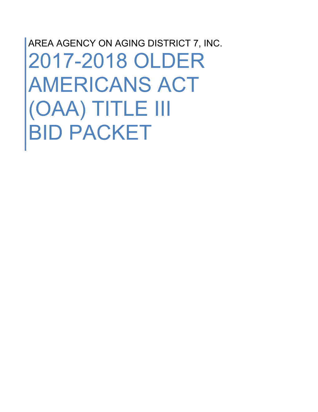 2017-2018 Older Americans Act (Oaa) Title Iii Bid Packet